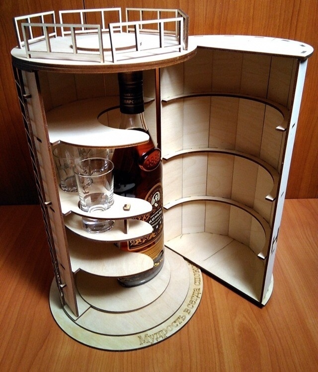 Rotating Tea and Cup Cabinet custom laser-cut wooden tea & coffee storage by Engravia Mauritius