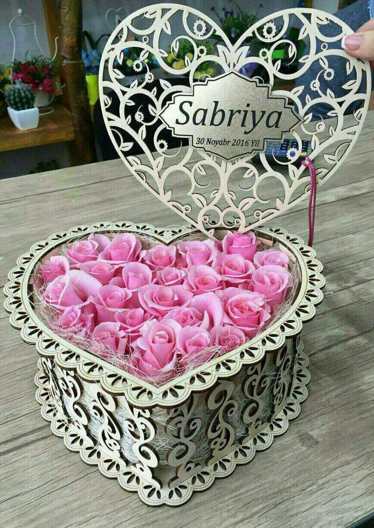 Heart Floral Gift Box custom laser-cut wooden wedding boxes by Engravia Mauritius