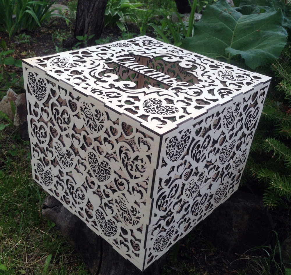 Lace Pattern Wedding Card Box custom laser-cut wooden wedding boxes by Engravia Mauritius