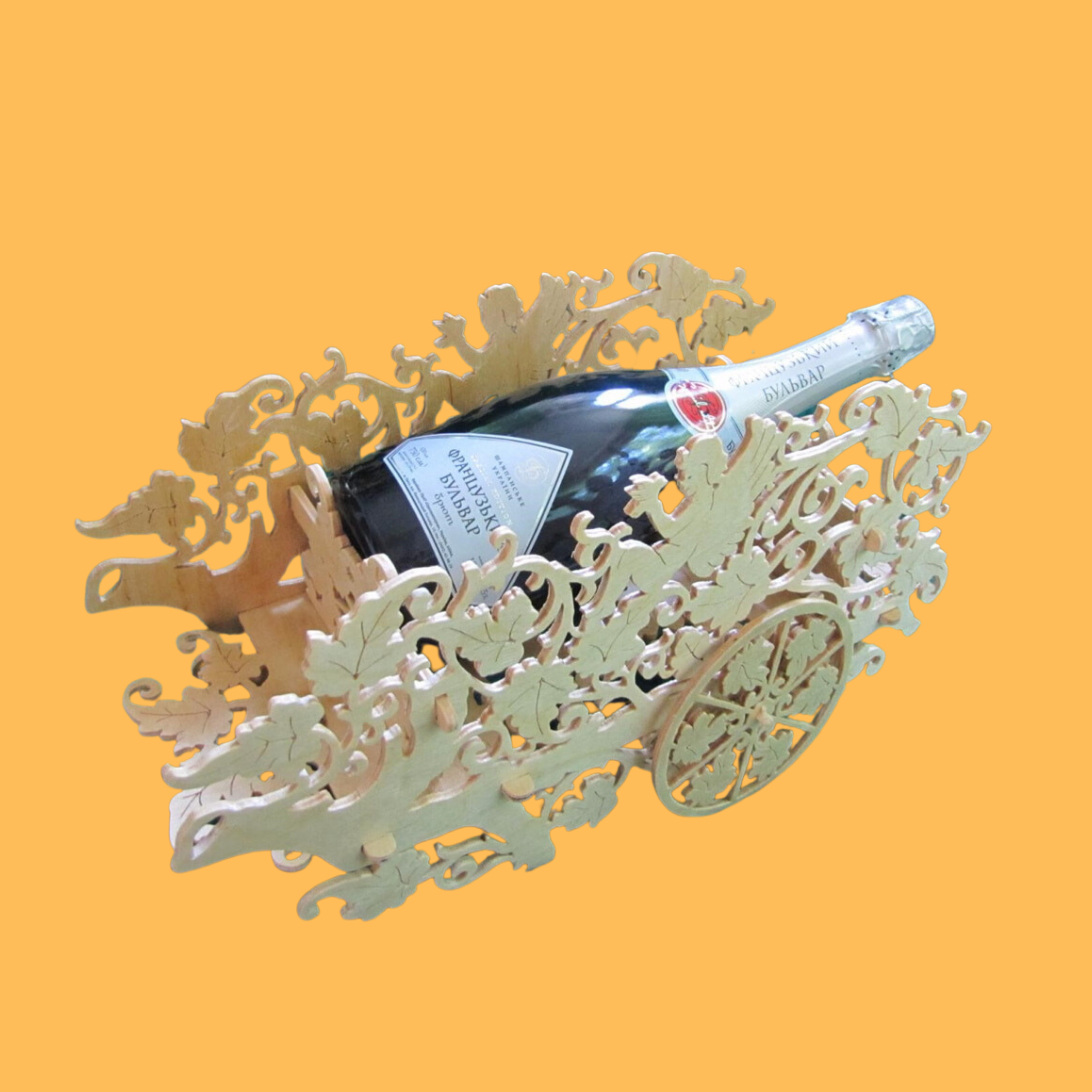 Floral Carriage Bottle Holder custom laser-cut wooden wine & bar by Engravia Mauritius