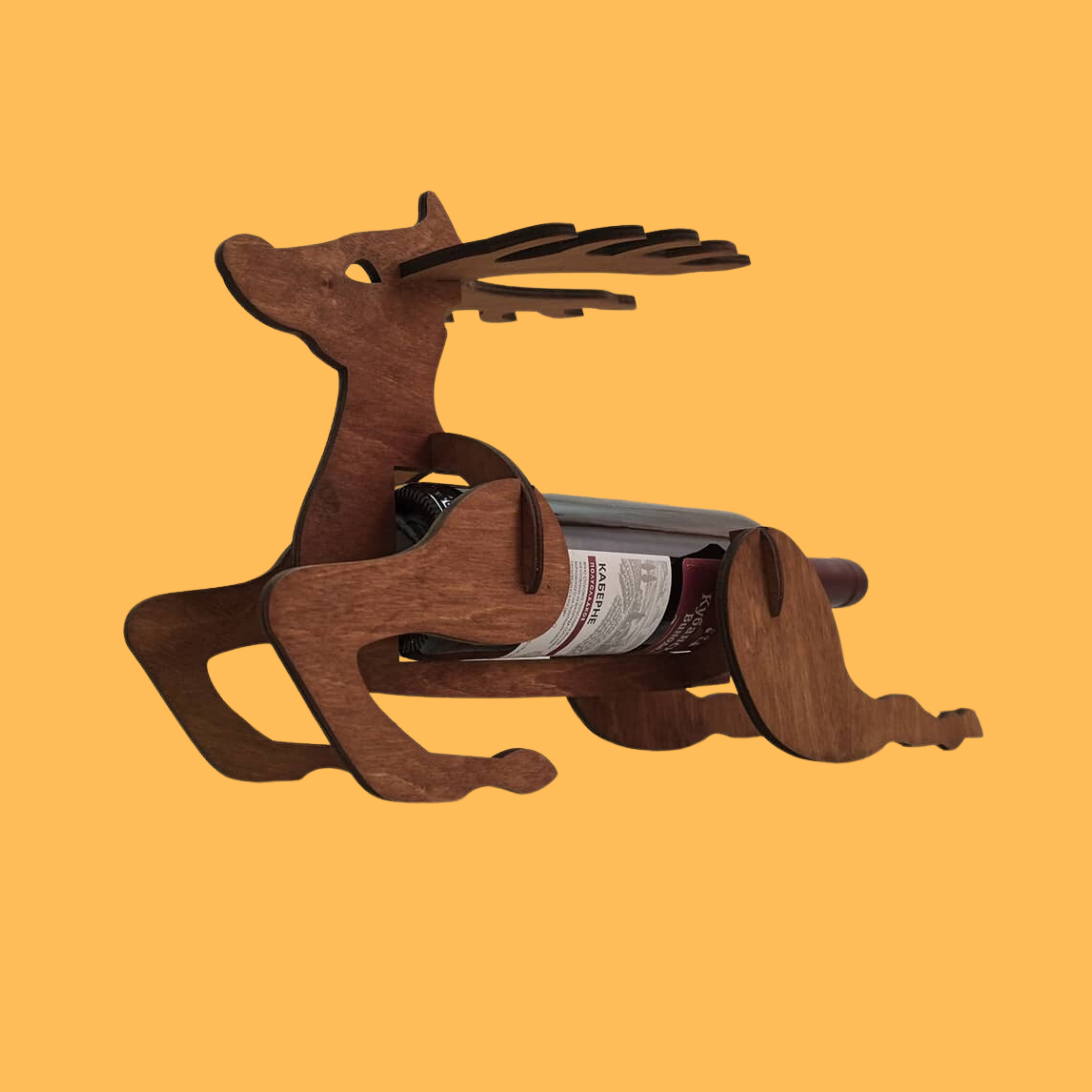 Deer Bottle Holder custom laser-cut wooden wine & bar by Engravia Mauritius