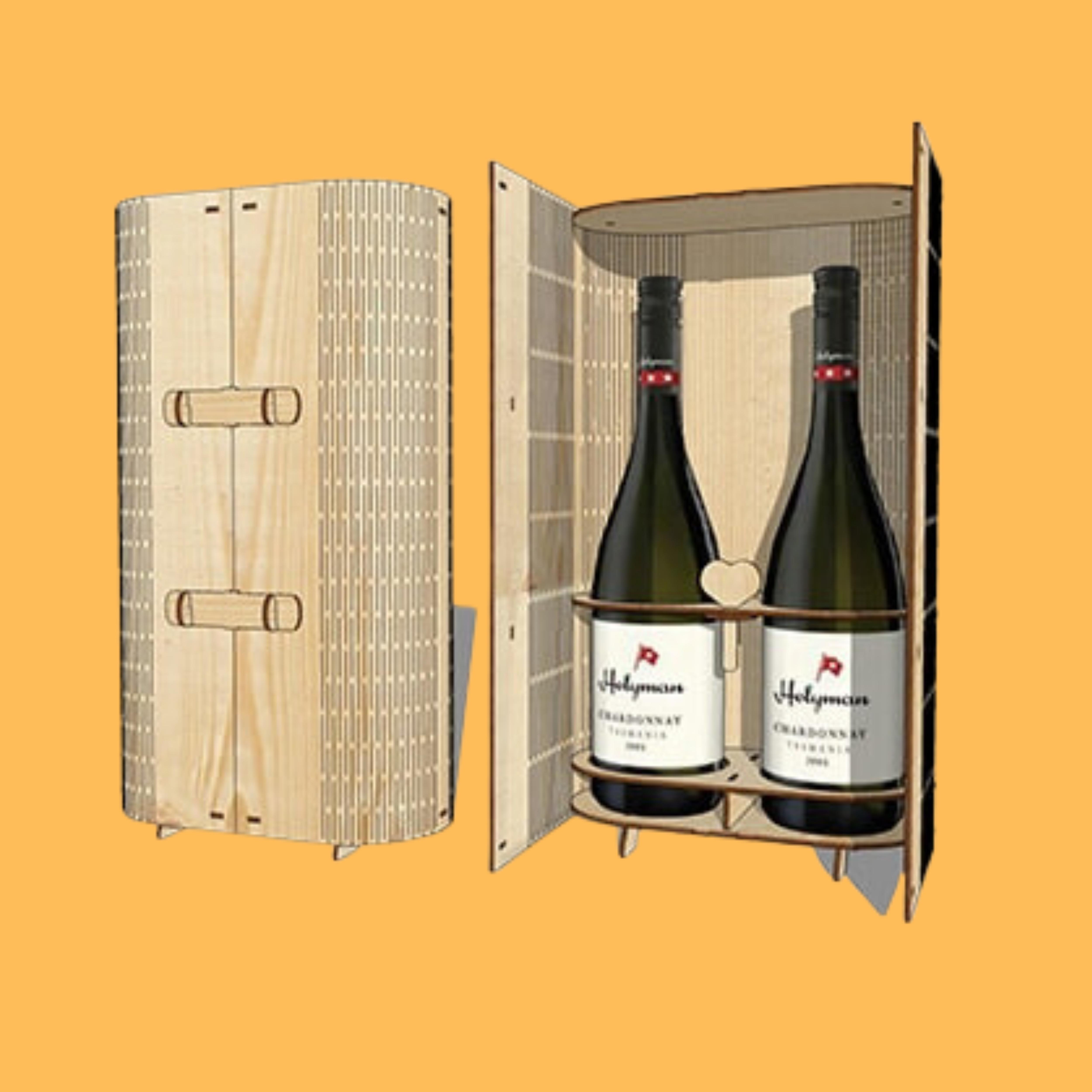 Double Bottle Travel Case custom laser-cut wooden wine & bar by Engravia Mauritius