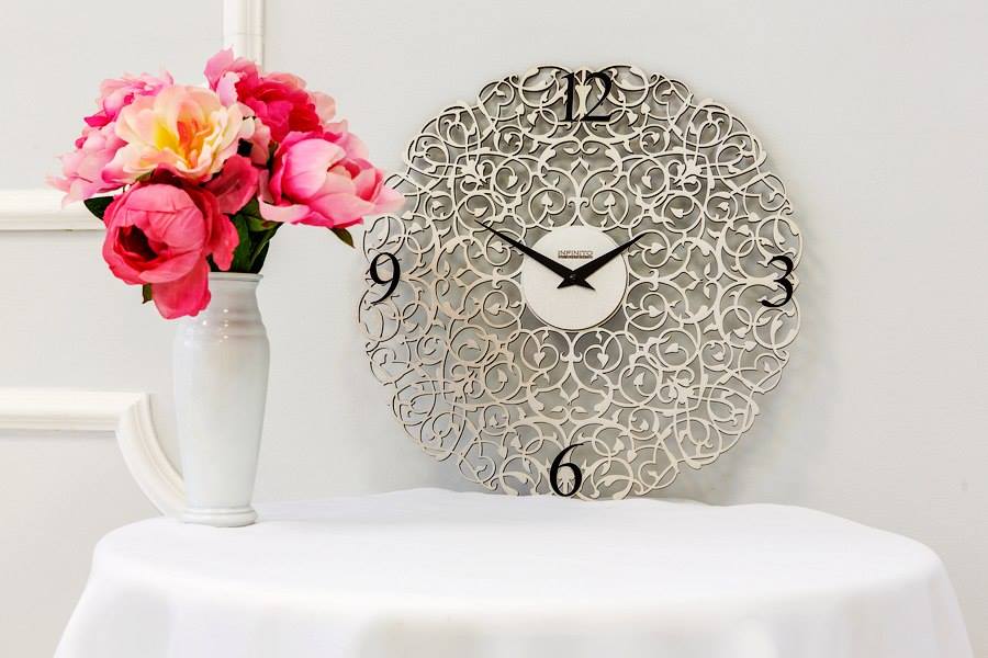 Floral Filigree Clock, laser-cut clock design by Engravia Mauritius