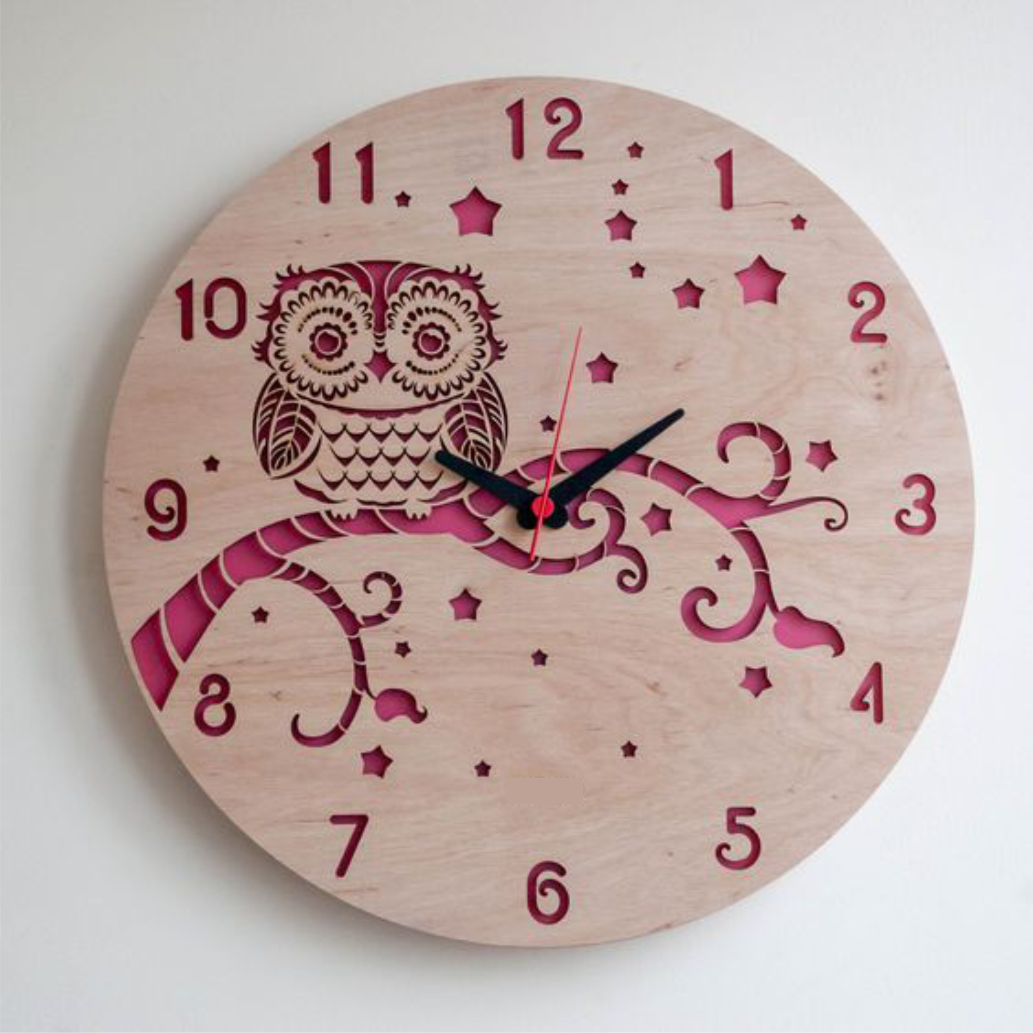 Owl and Stars Clock, laser-cut clock design by Engravia Mauritius
