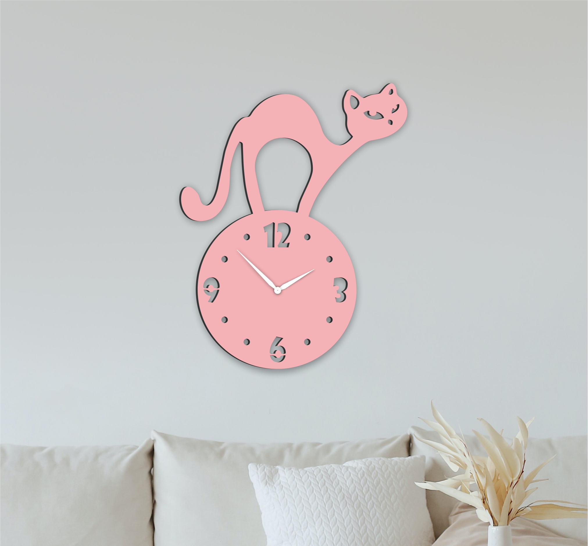 Pink Cat Clock, laser-cut clock design by Engravia Mauritius