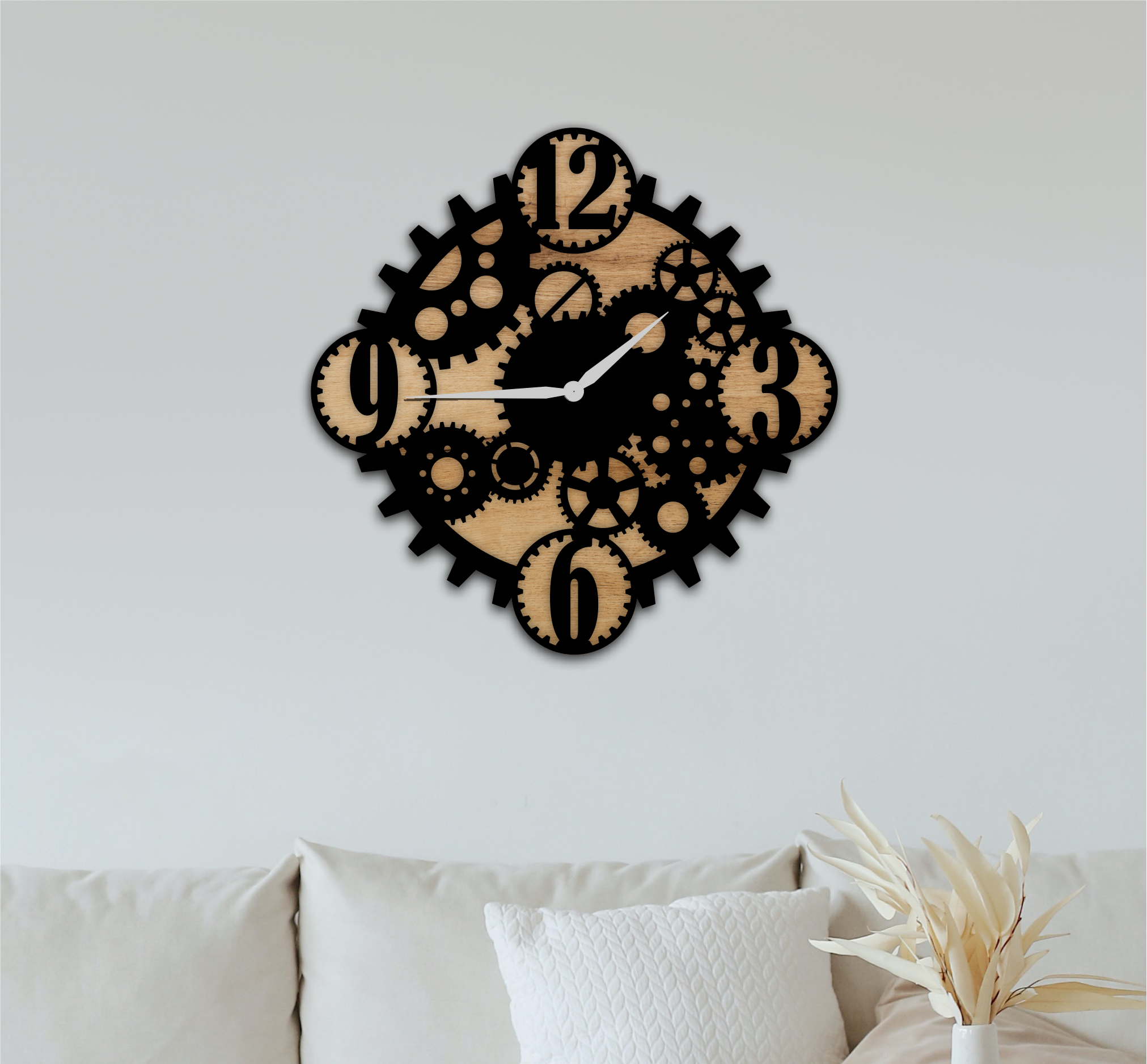 Steampunk Gear Clock, laser-cut clock design by Engravia Mauritius