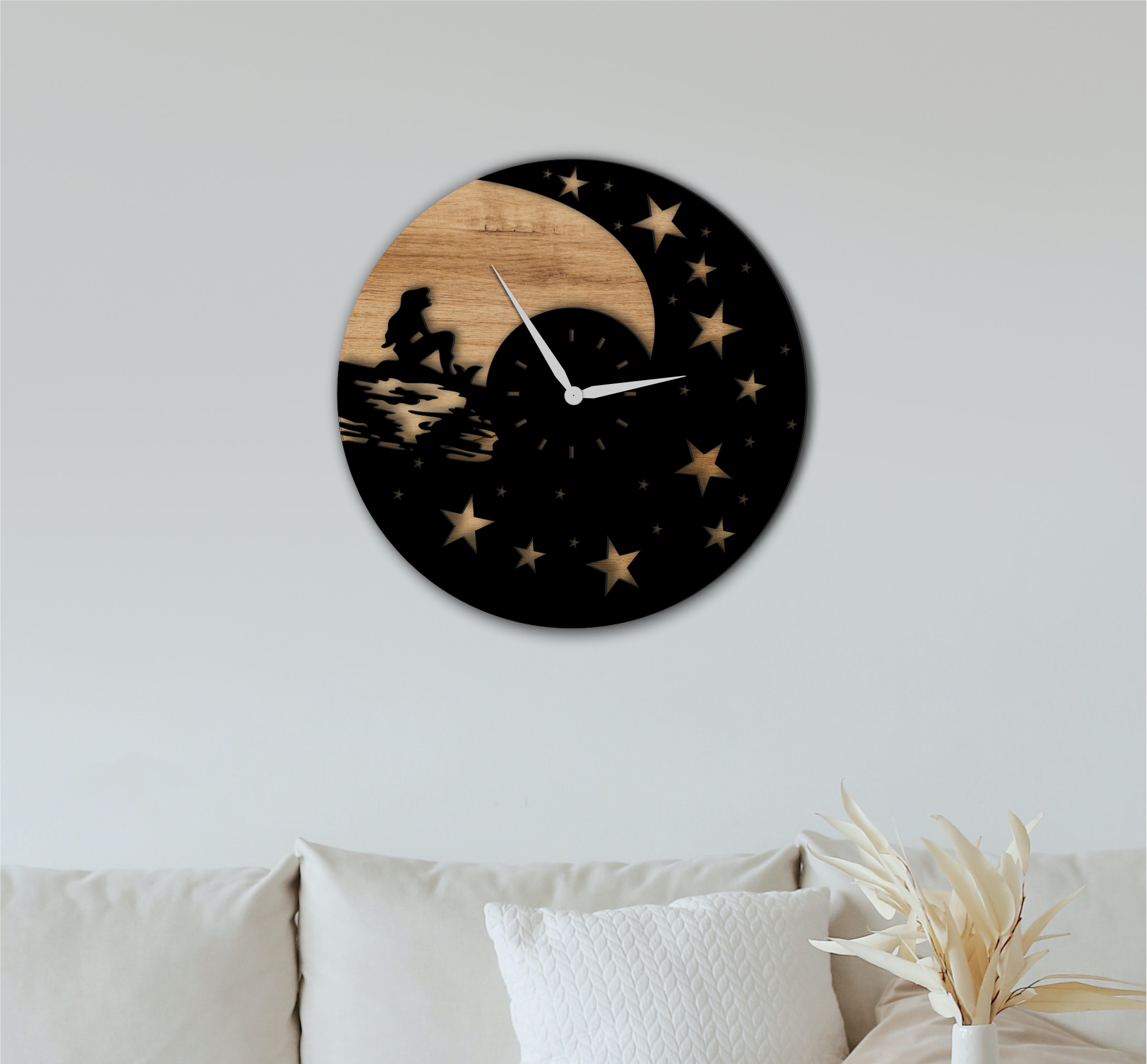 Moon and Stars Clock, laser-cut clock design by Engravia Mauritius