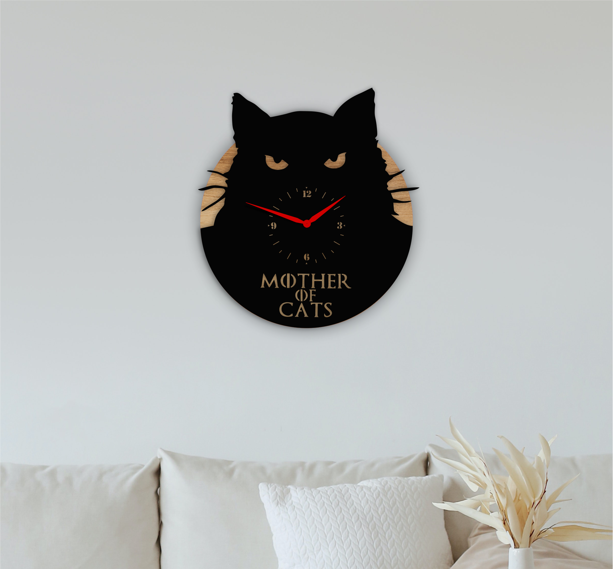 Mother Cat Clock, laser-cut clock design by Engravia Mauritius