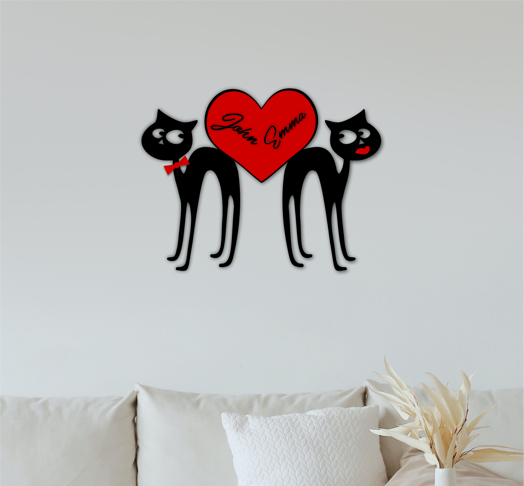 Cats in Love Clock, laser-cut clock design by Engravia Mauritius