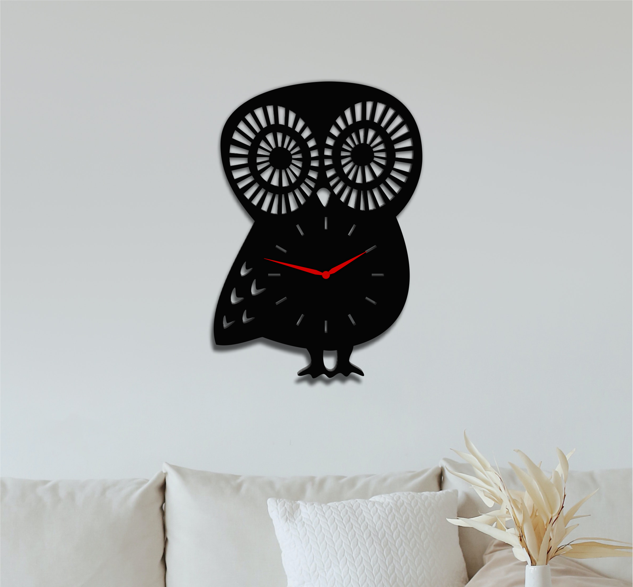 Modern Owl Clock, laser-cut clock design by Engravia Mauritius