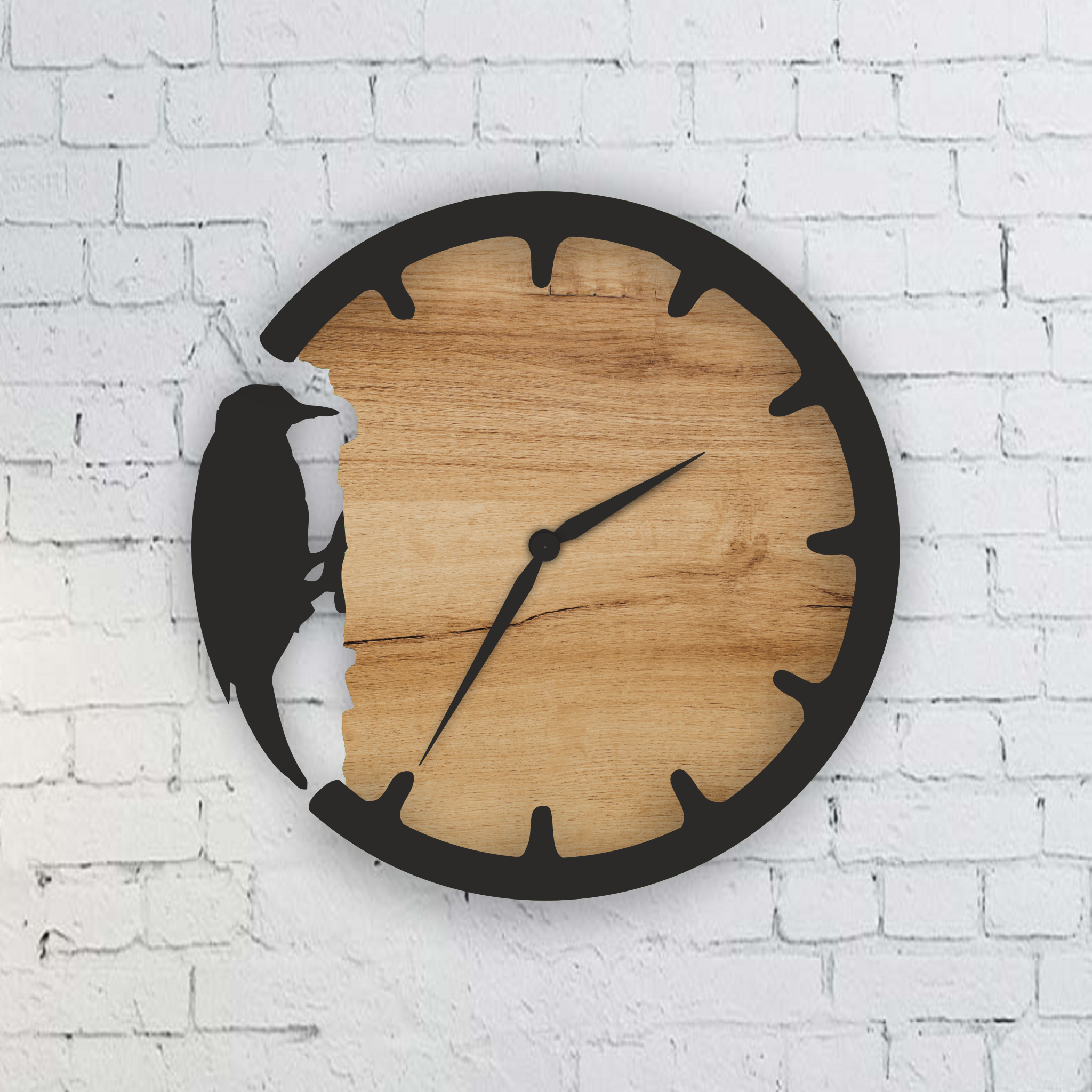 Woodpecker Clock, laser-cut clock design by Engravia Mauritius