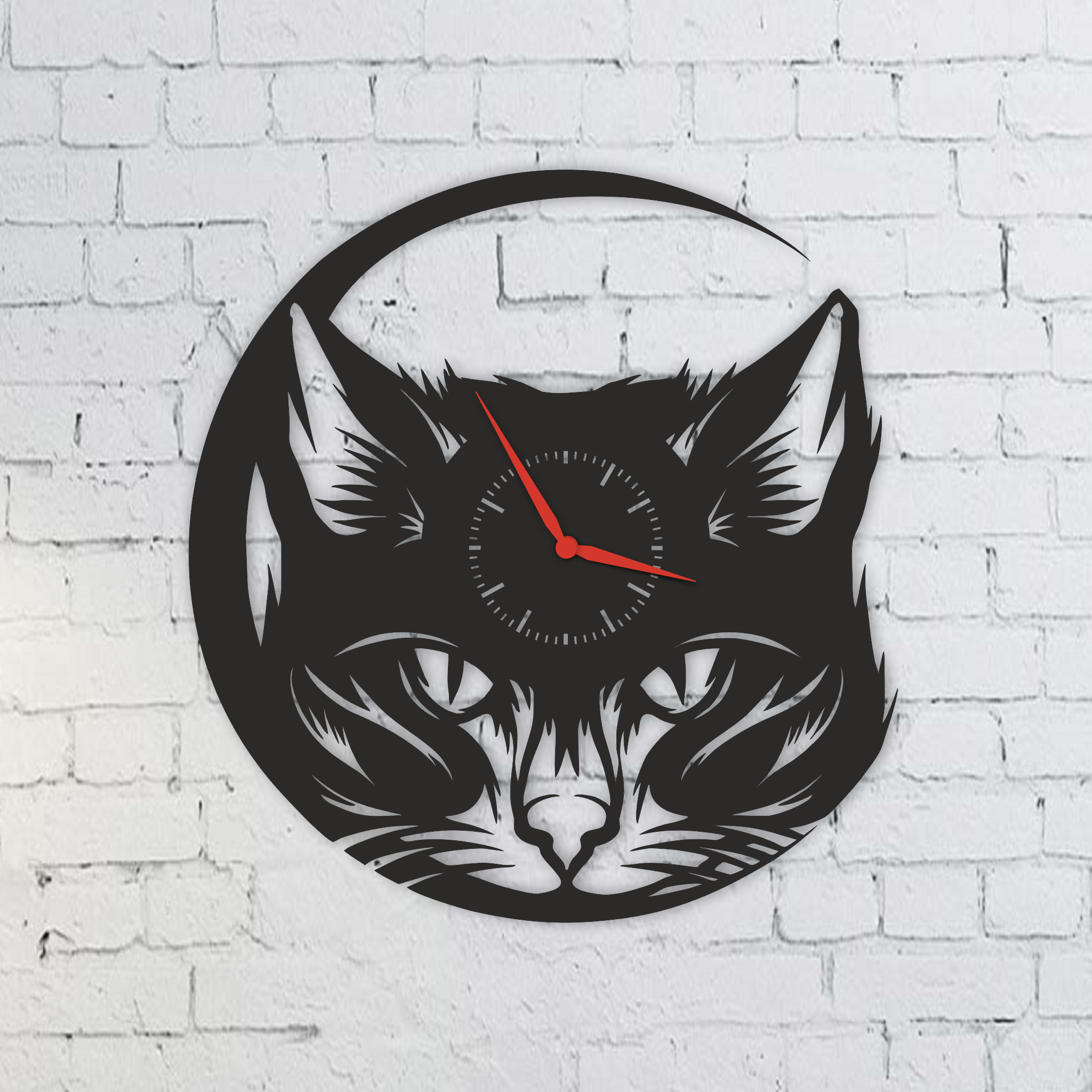 Floral Cat Clock, laser-cut clock design by Engravia Mauritius