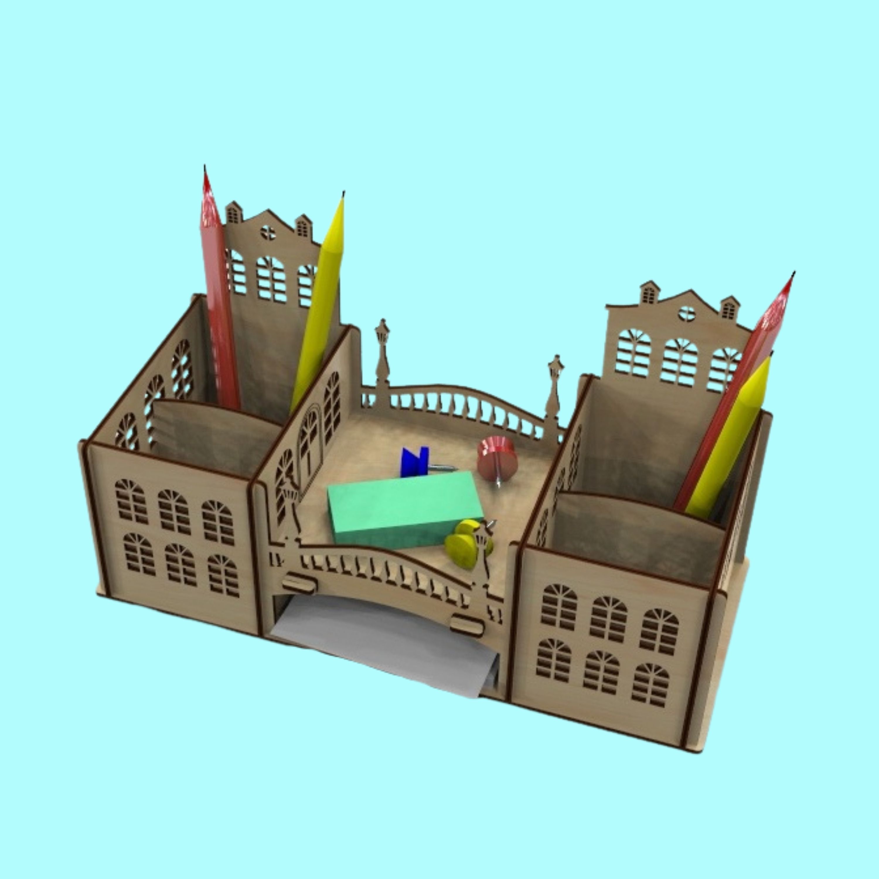 Compact Desk Caddy, laser-cut furniture or storage design by Engravia Mauritius