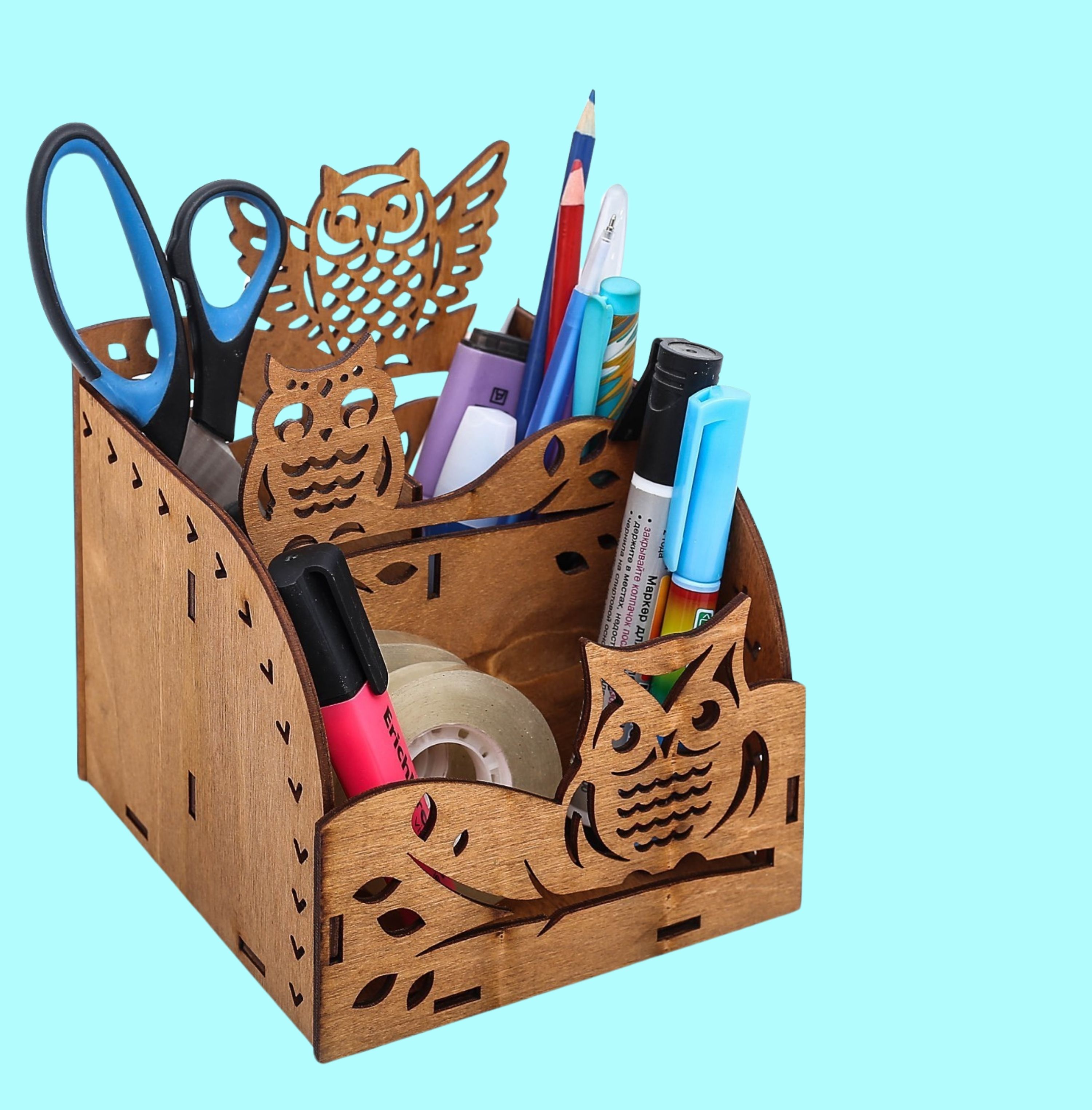 Phone and Stationery Dock custom laser-cut wooden desk organiser by Engravia Mauritius