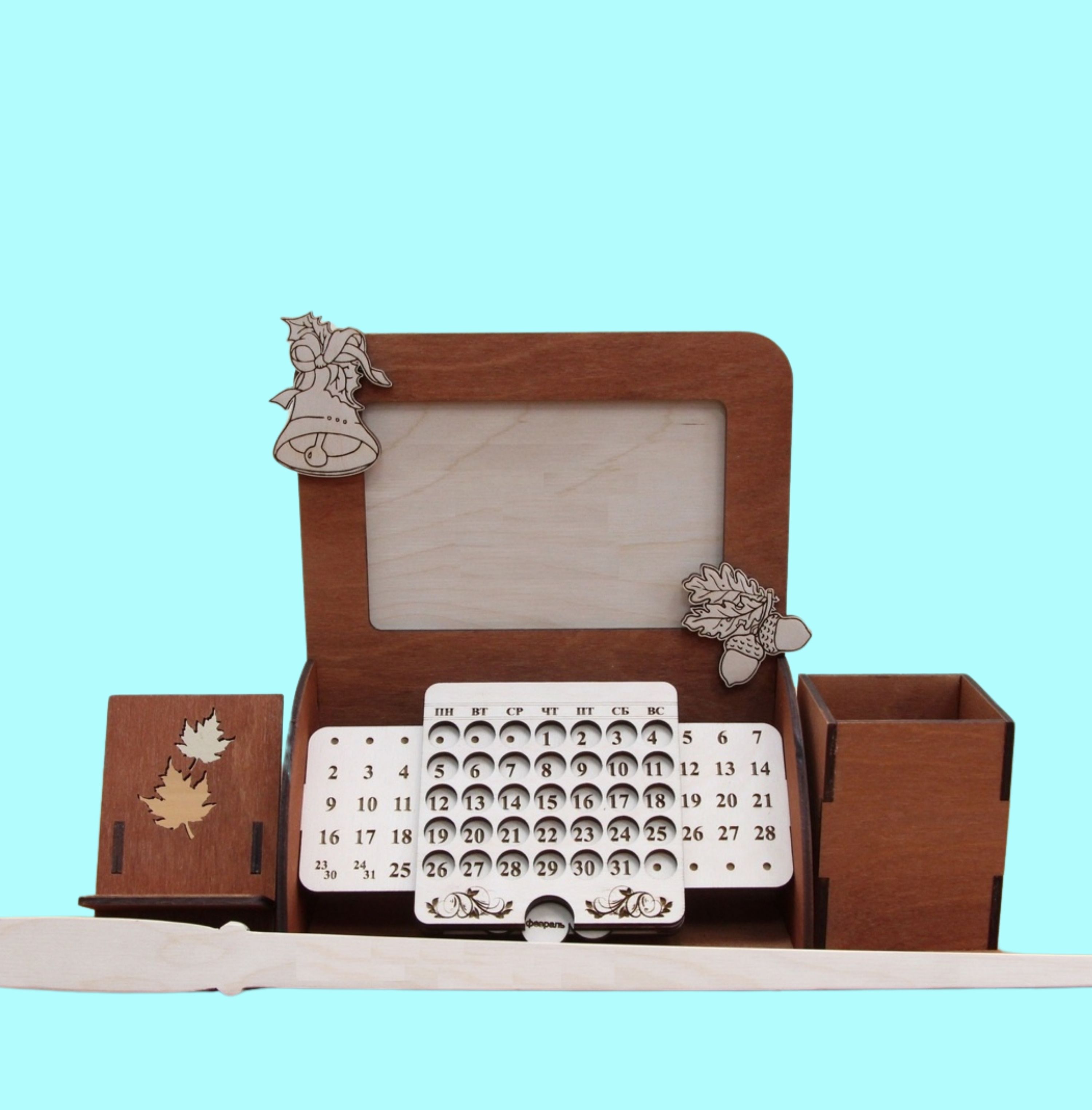 Stationery Storage Caddy custom laser-cut wooden desk organiser by Engravia Mauritius