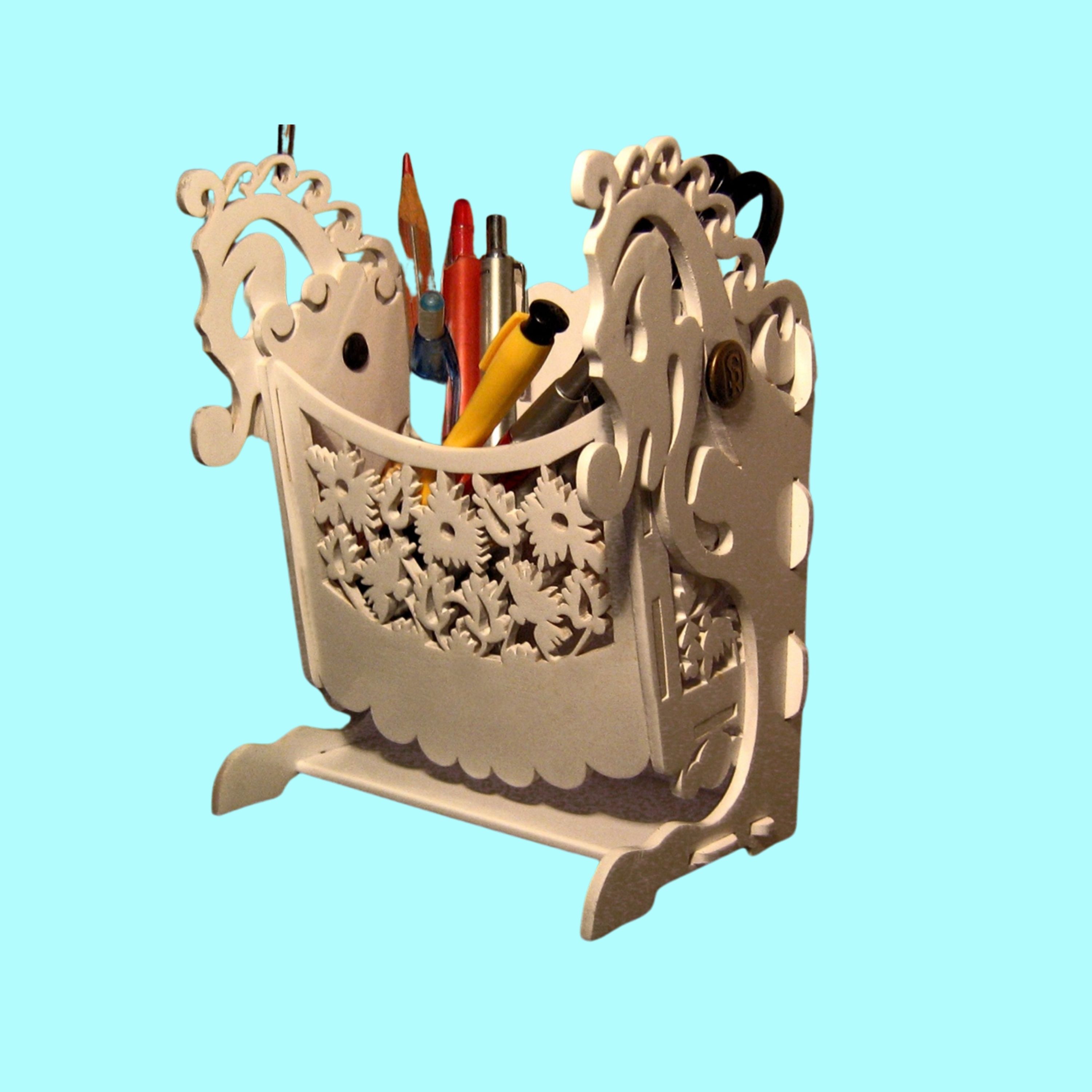 Office Stationery Center custom laser-cut wooden desk organiser by Engravia Mauritius