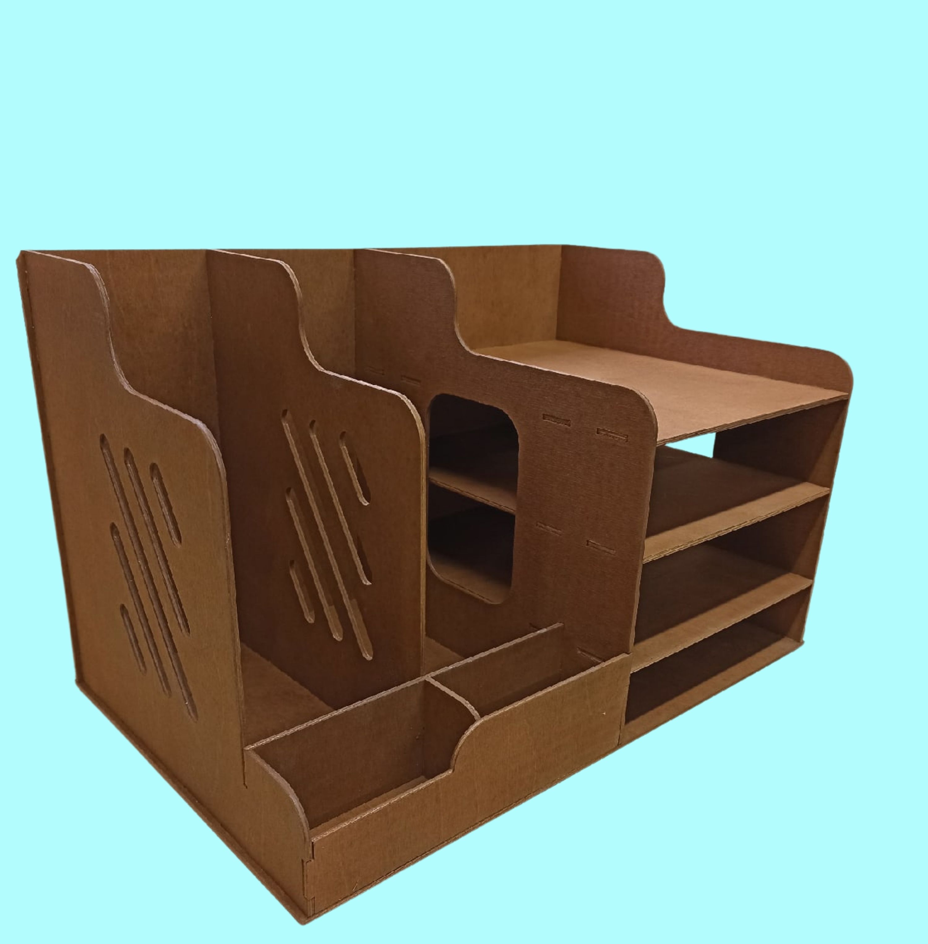Desktop Utility Organizer custom laser-cut wooden desk organiser by Engravia Mauritius