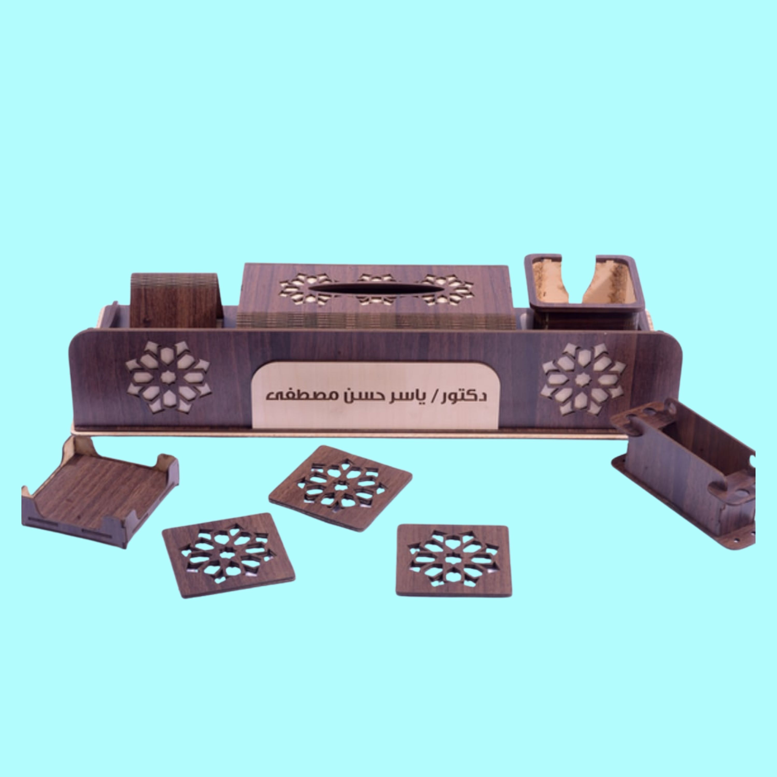 Compact Desk Supply Rack custom laser-cut wooden desk organiser by Engravia Mauritius