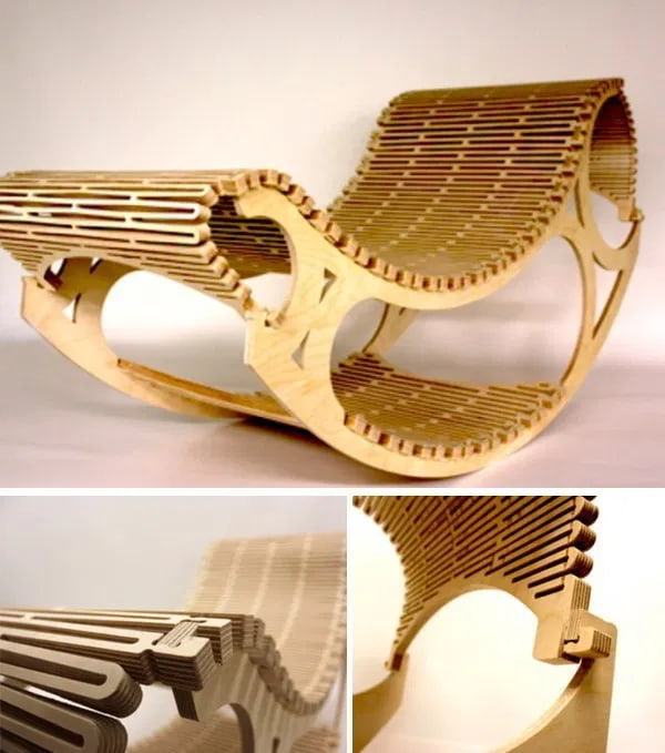 Modern Wooden Rocker custom laser-cut wooden chairs & seating by Engravia Mauritius