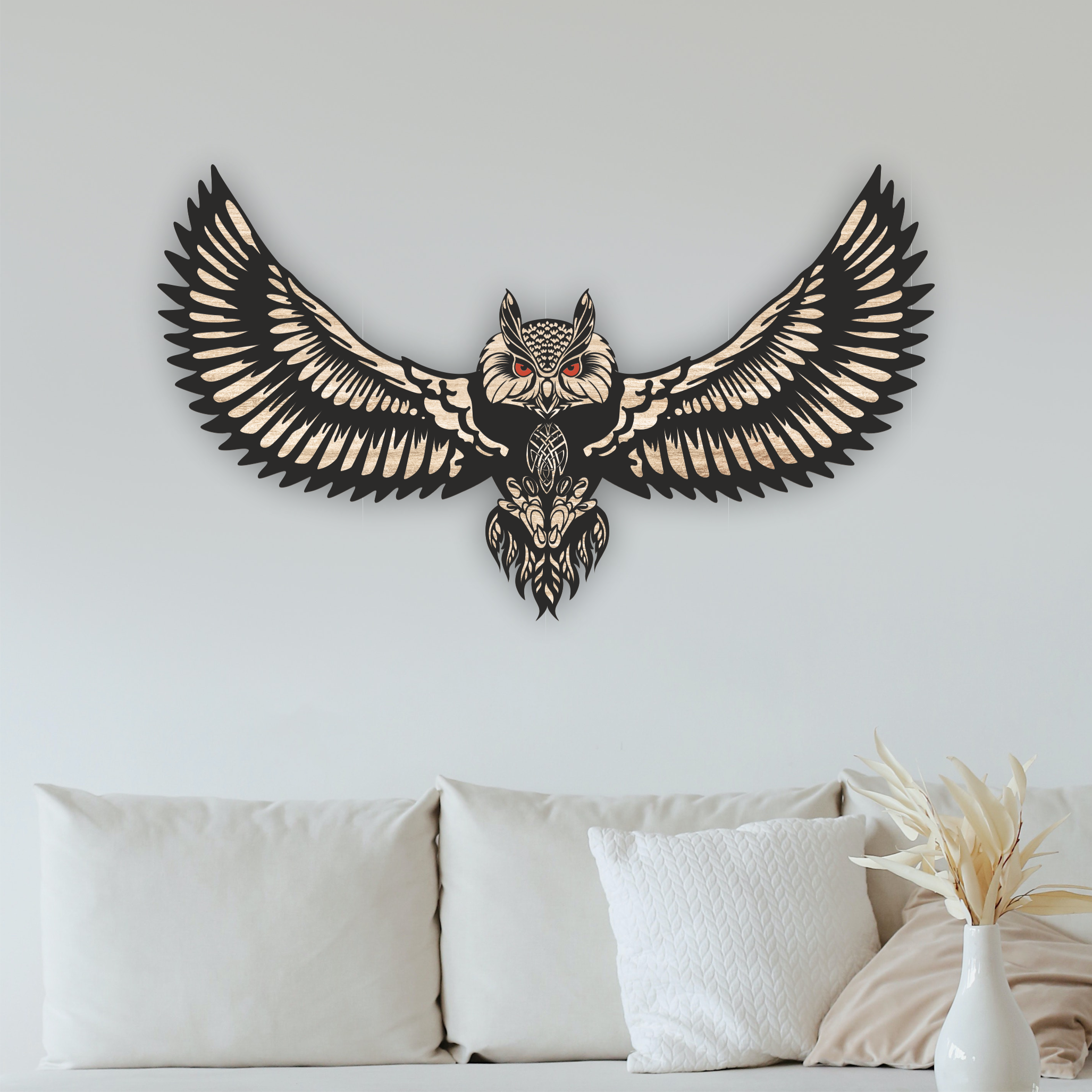 Geometric Owl Wall Art, laser-cut wall décor by Engravia Mauritius