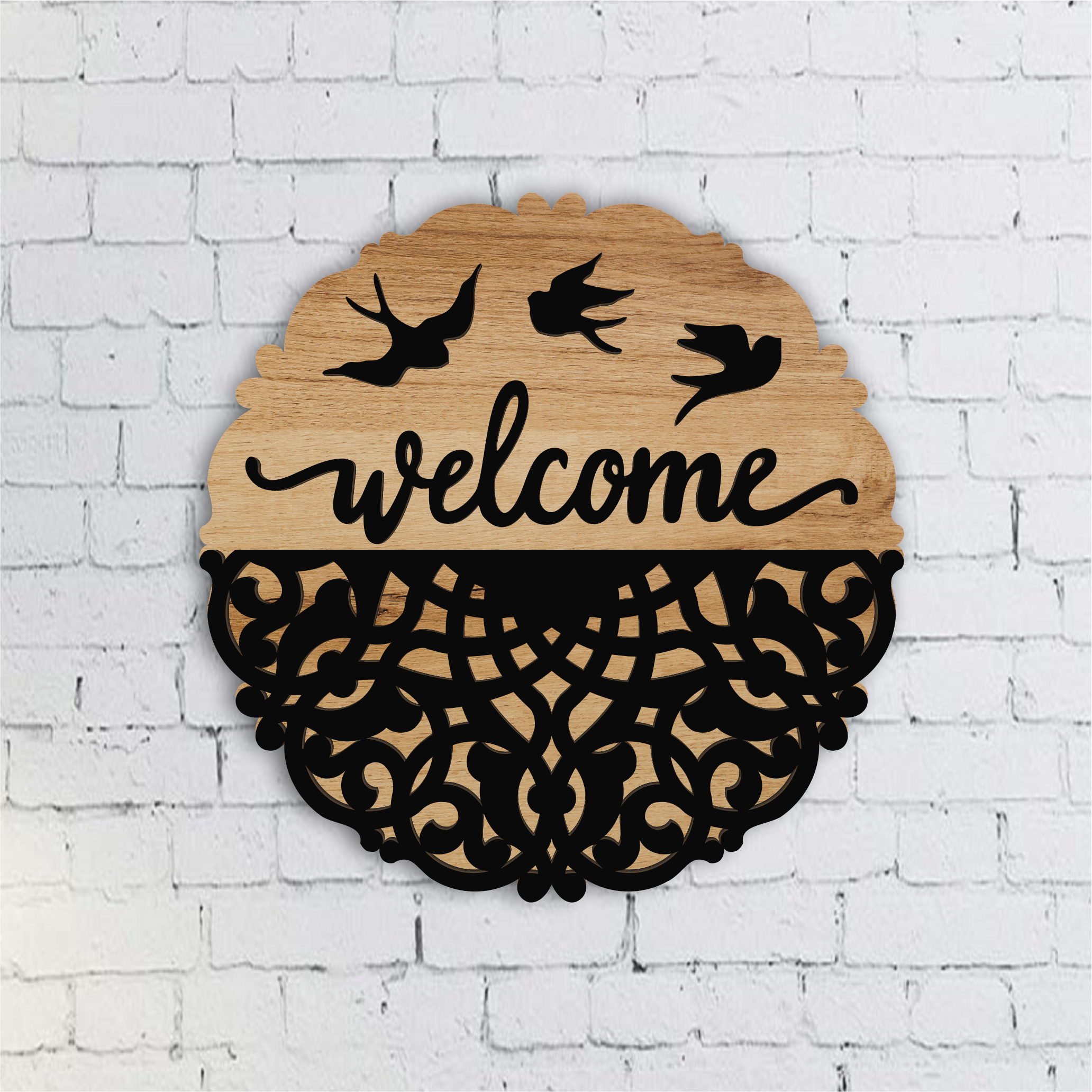 Welcome Floral Sign, laser-cut wall décor by Engravia Mauritius