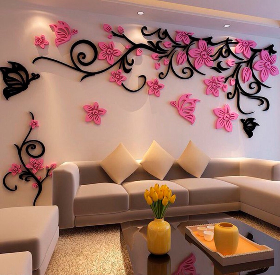 Butterfly Floral Wall Vine, laser-cut wall décor by Engravia Mauritius