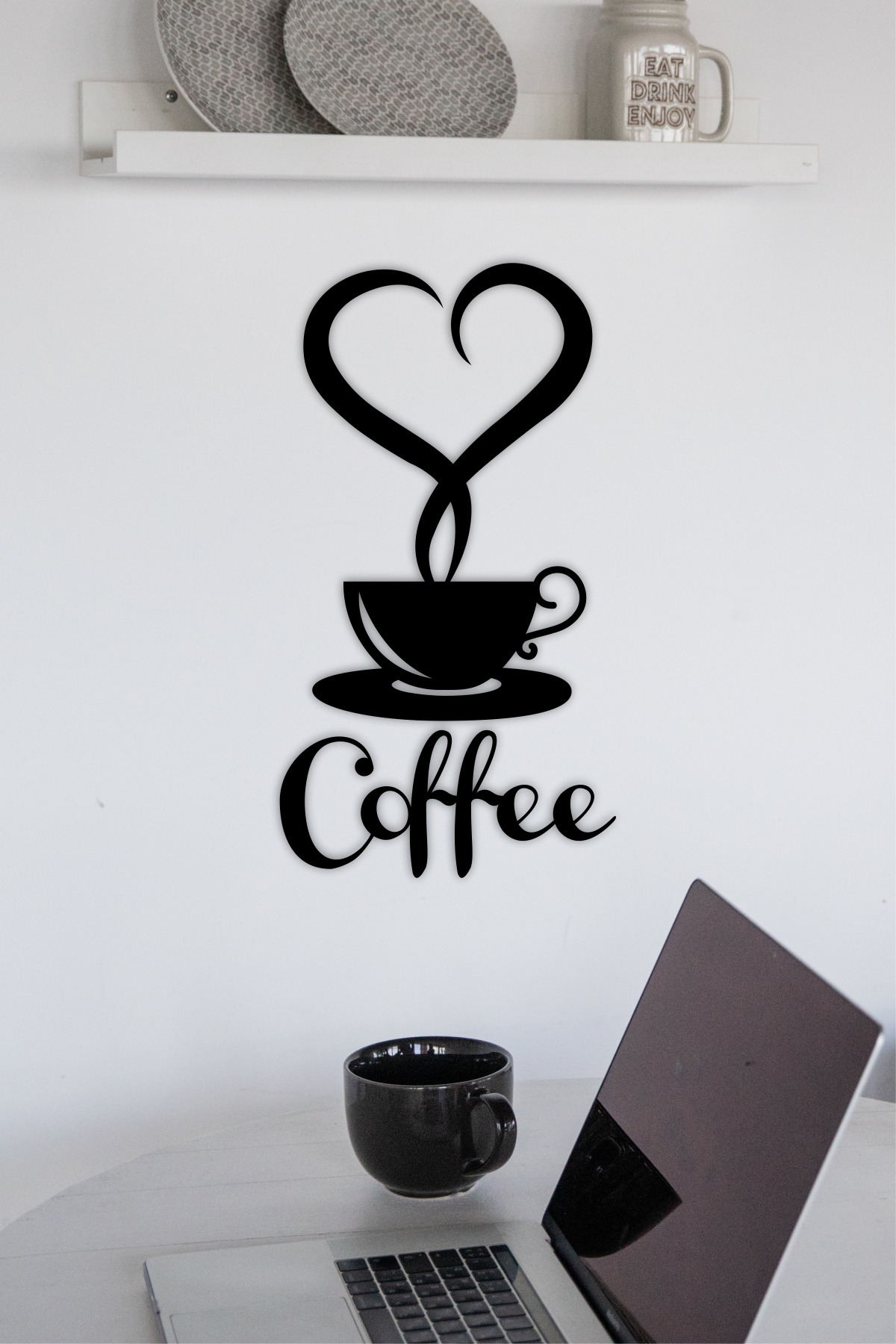 Coffee Heart Wall Sign, laser-cut wall décor by Engravia Mauritius