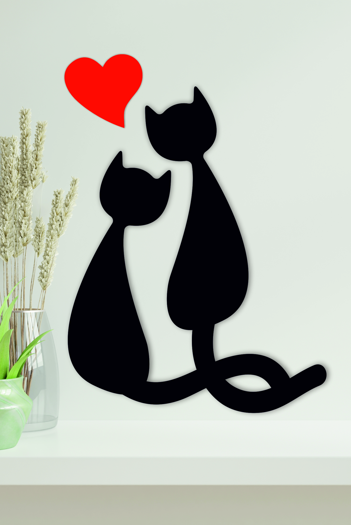 Cat Love Wall Silhouette, laser-cut wall décor by Engravia Mauritius