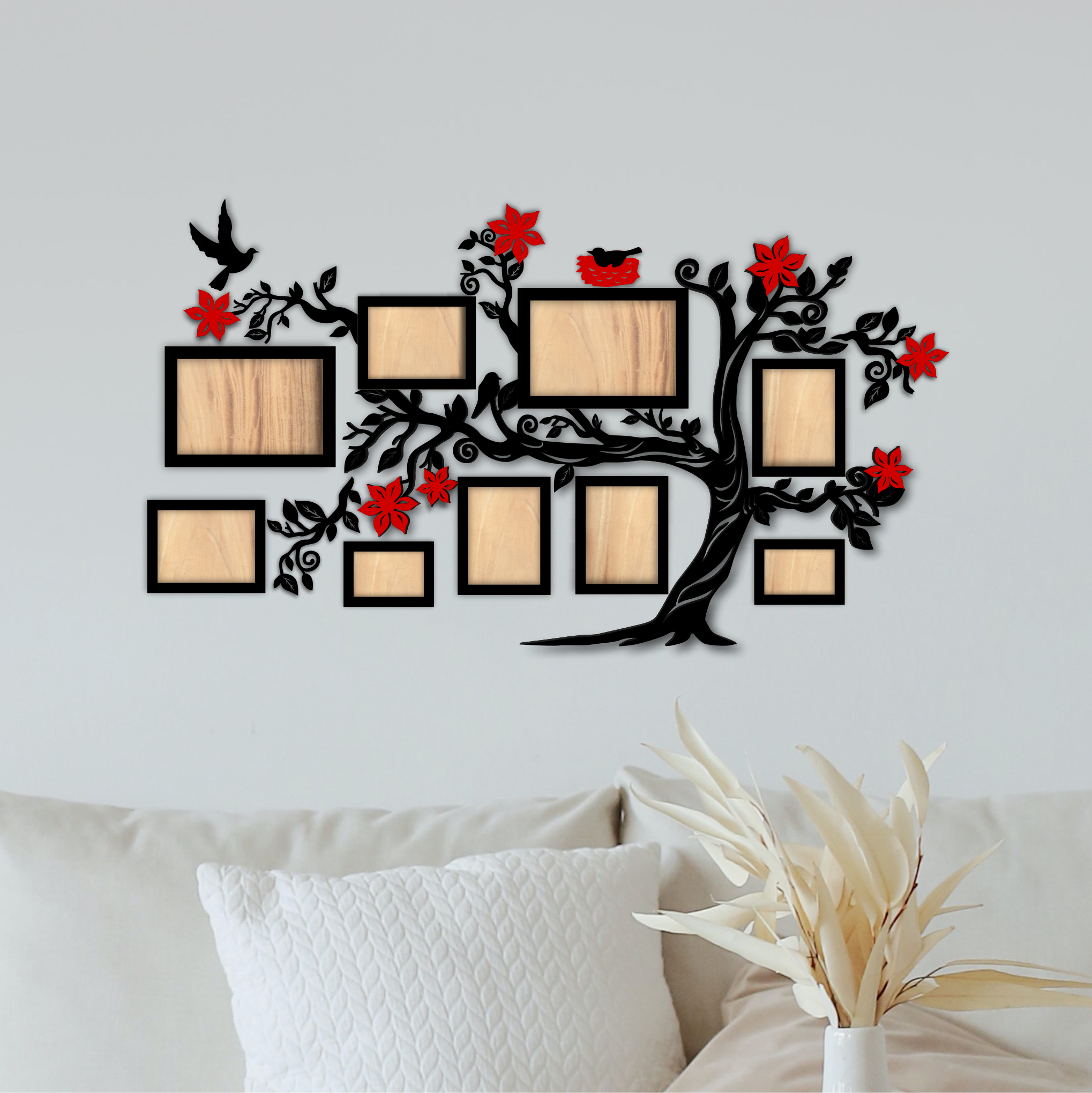 Floral Family Photo Display, laser-cut wall décor by Engravia Mauritius