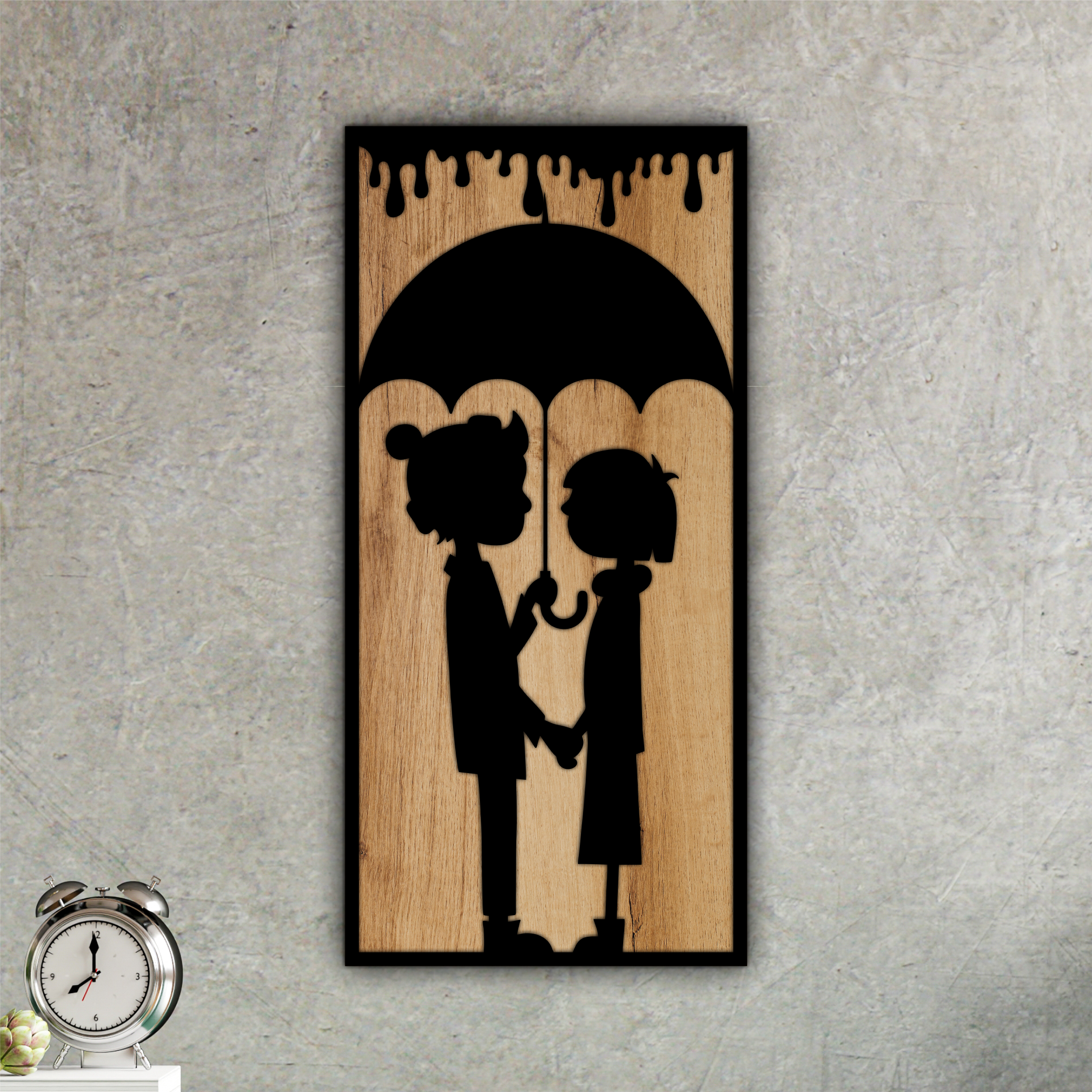 Couple Under Umbrella Panel, laser-cut wall décor by Engravia Mauritius