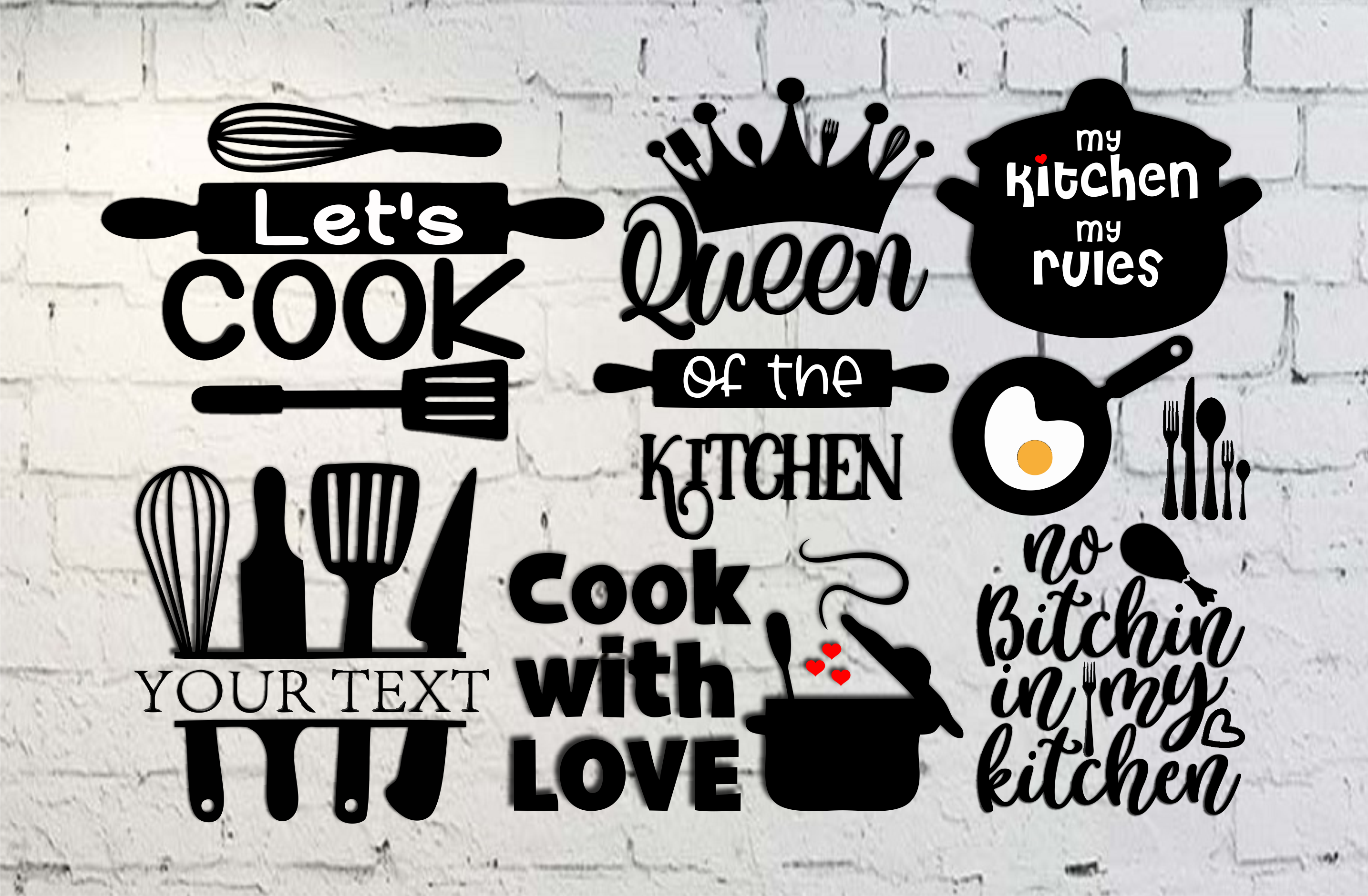 Kitchen Typography Collage, laser-cut wall décor by Engravia Mauritius