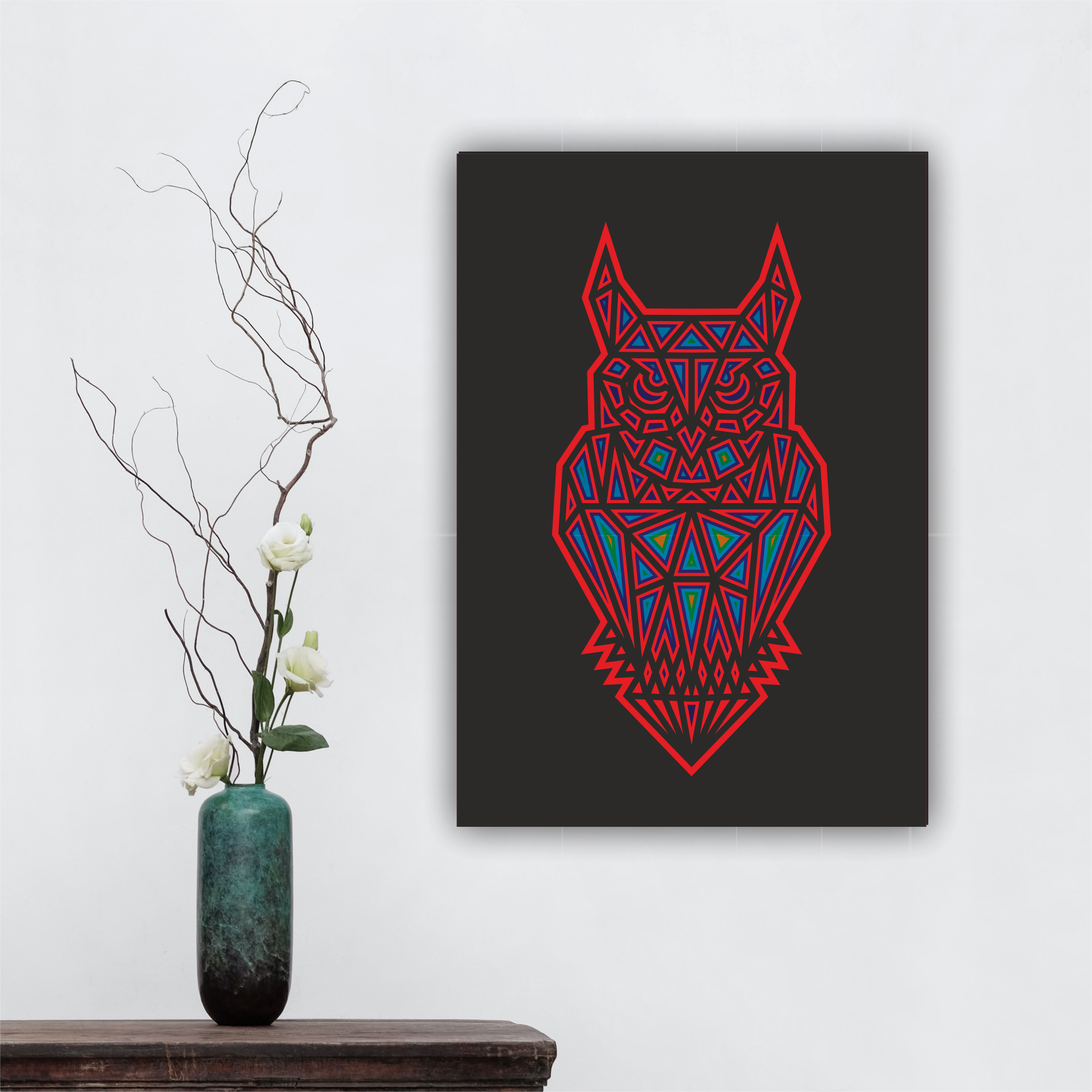 Geometric Owl Panel, laser-cut wall décor by Engravia Mauritius