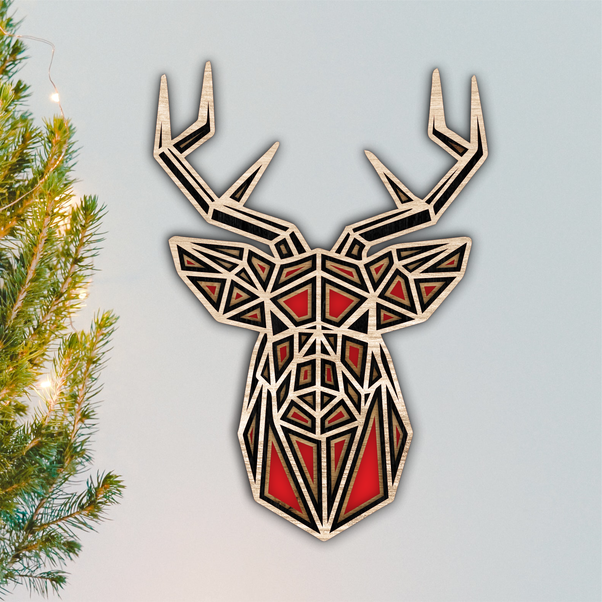 Geometric Deer Head, laser-cut wall décor by Engravia Mauritius