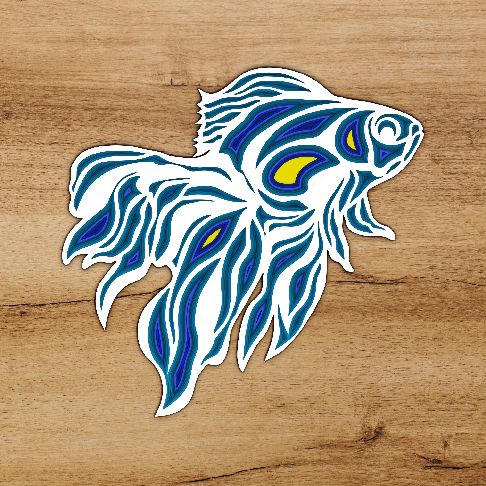 Layered Betta Fish, laser-cut wall décor by Engravia Mauritius