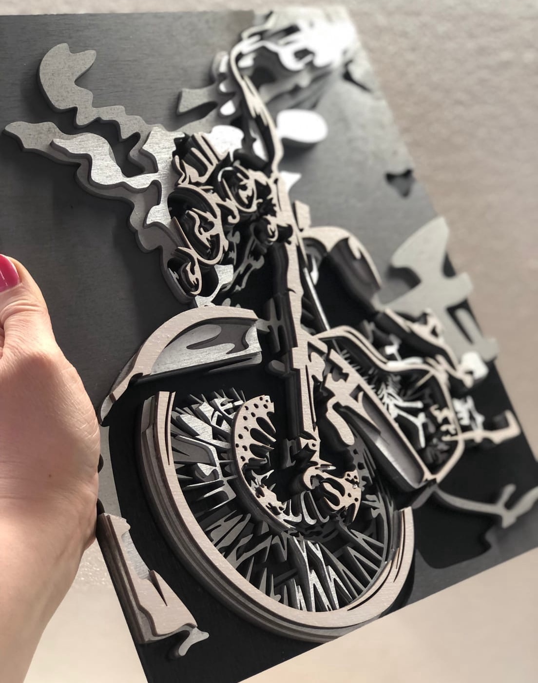 Motorcycle Layered Art, laser-cut wall décor by Engravia Mauritius