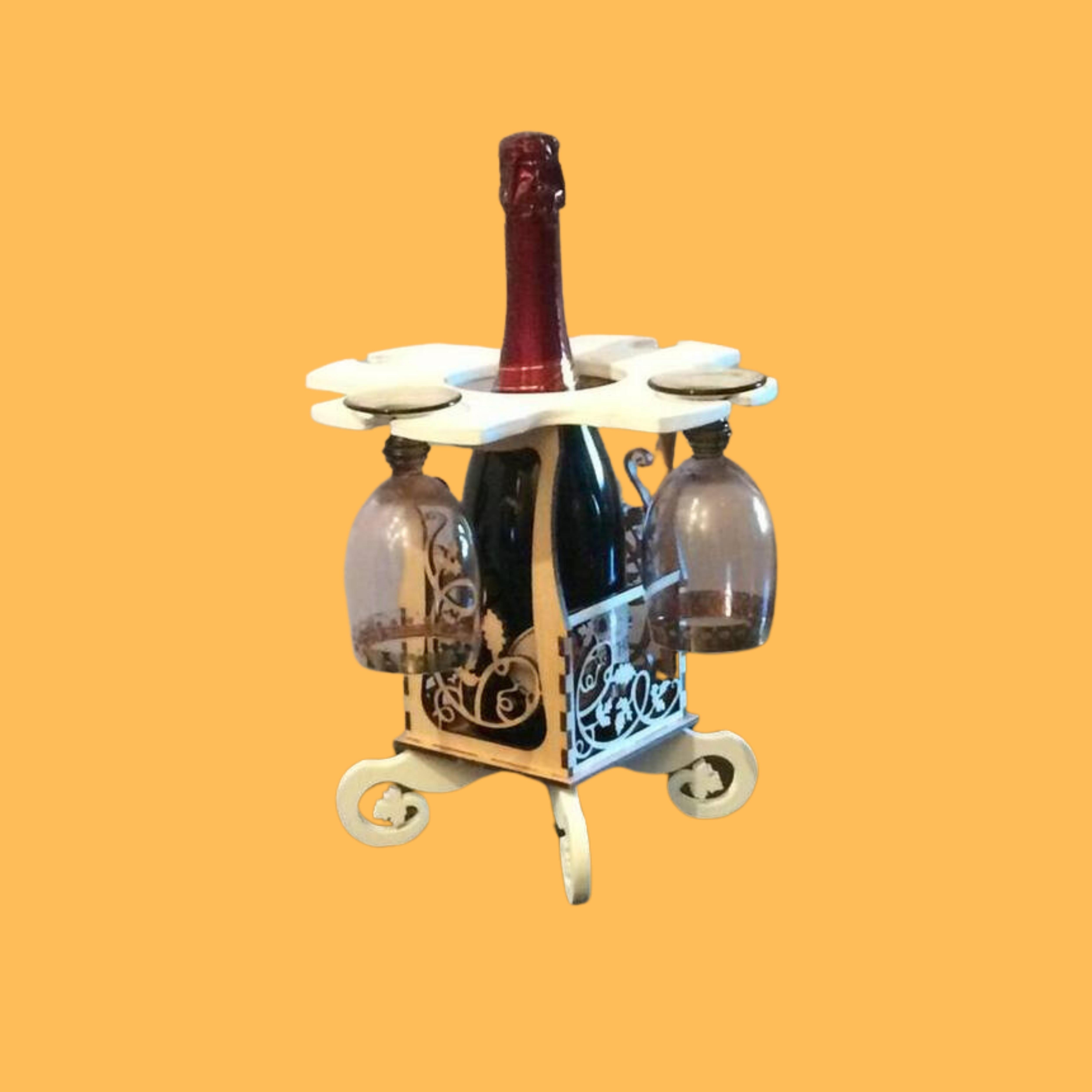 Rotating Bottle and Glass Stand, custom laser-cut wooden product by Engravia Mauritius