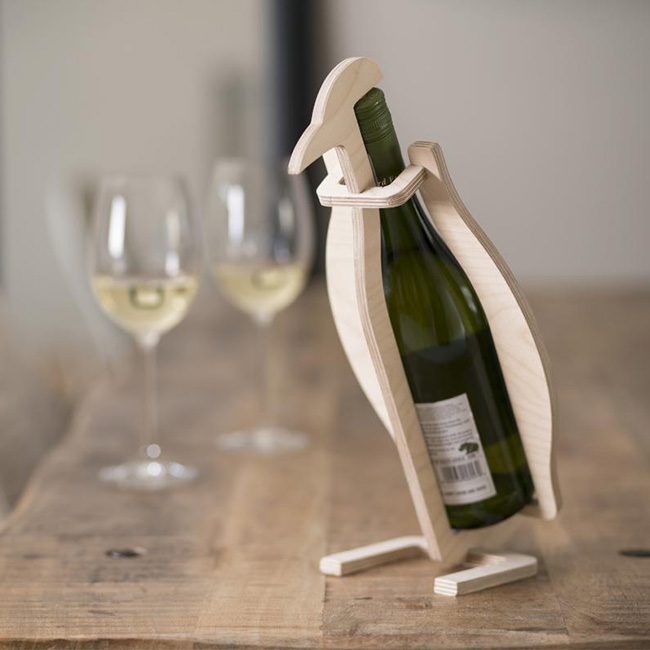 Balancing Bottle Stand, custom laser-cut wooden product by Engravia Mauritius