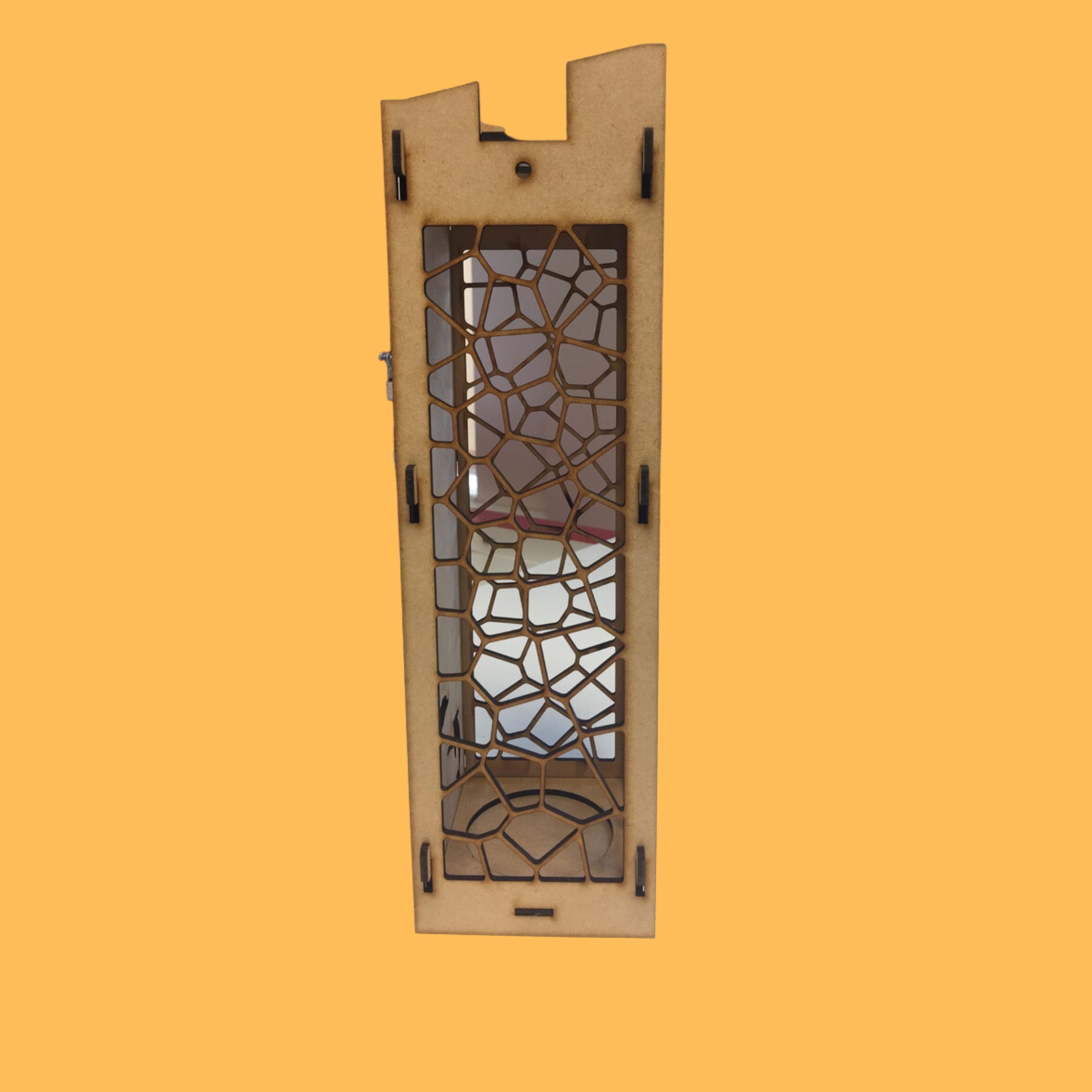 Tall Lattice Bottle Box, custom laser-cut wooden product by Engravia Mauritius