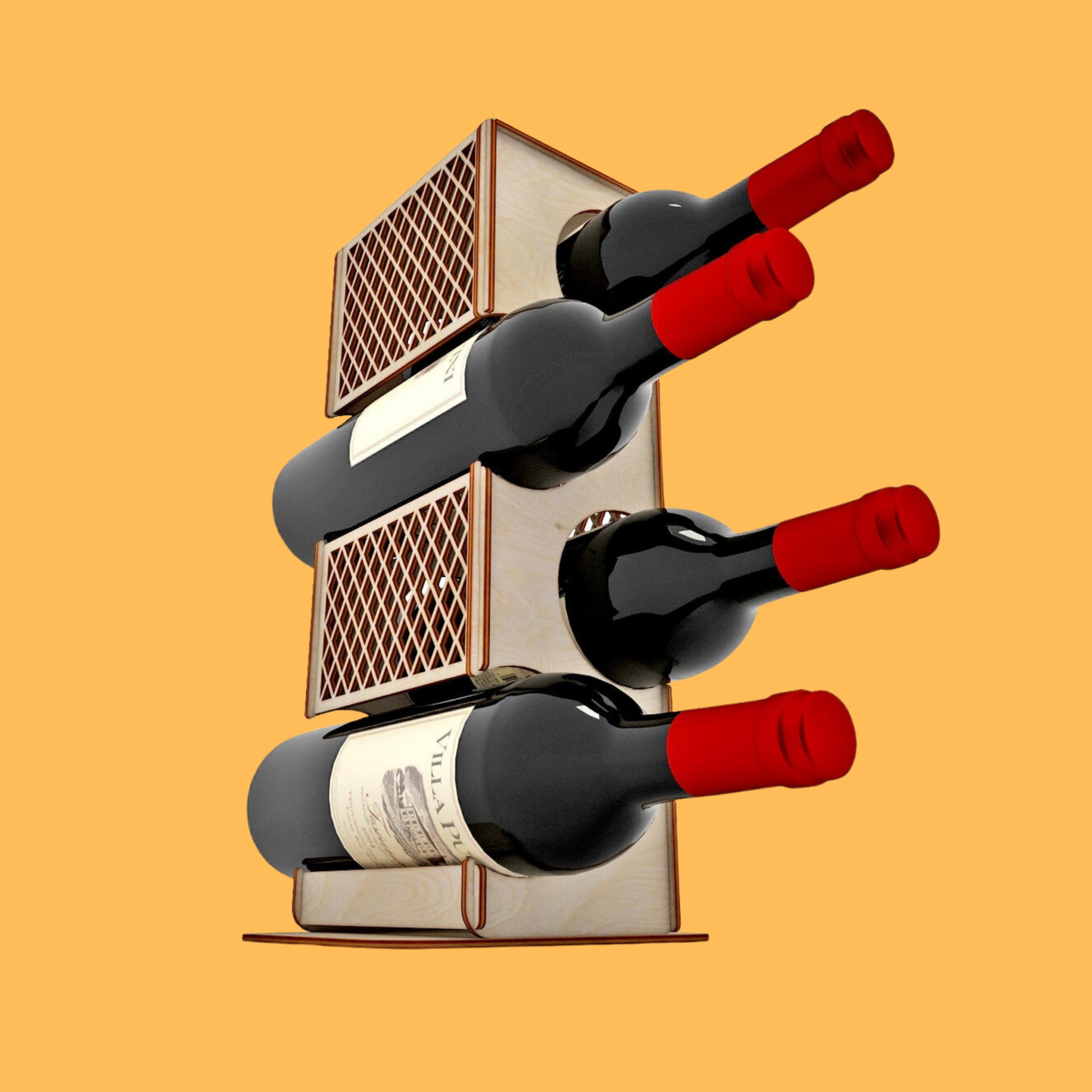 Stacked Wine Bottle Rack, custom laser-cut wooden product by Engravia Mauritius