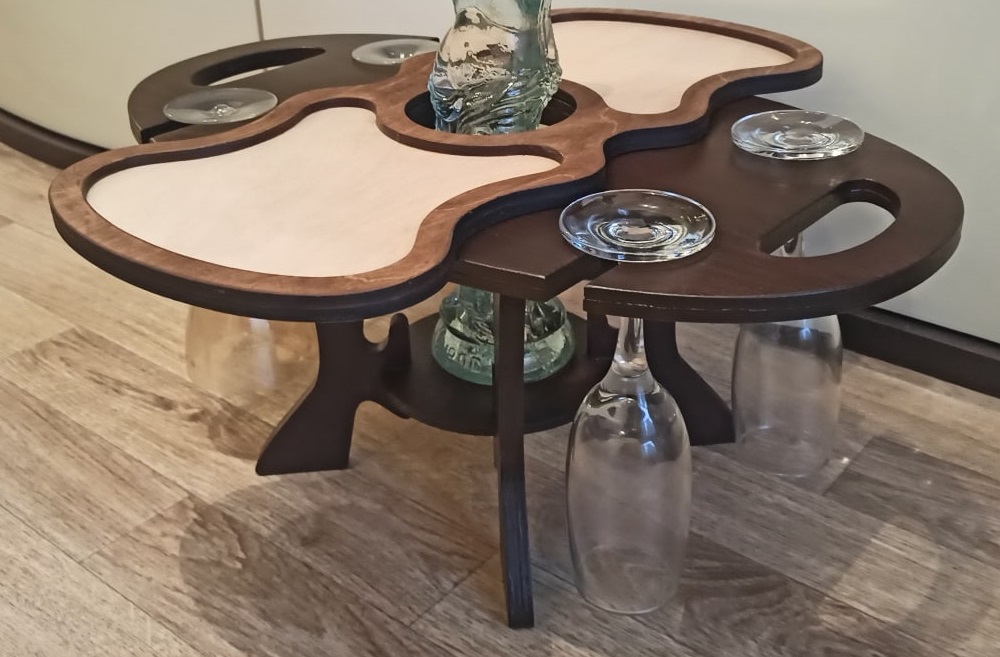 Flower Wine Serving Table, custom laser-cut wooden product by Engravia Mauritius
