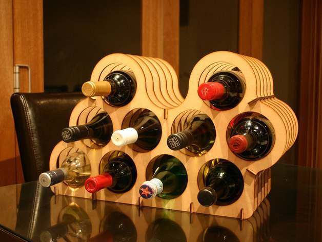 Wave Wine Bottle Rack, custom laser-cut wooden product by Engravia Mauritius
