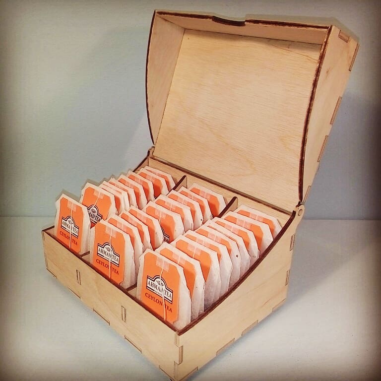 Tea Bag Storage Chest, custom laser-cut wooden product by Engravia Mauritius