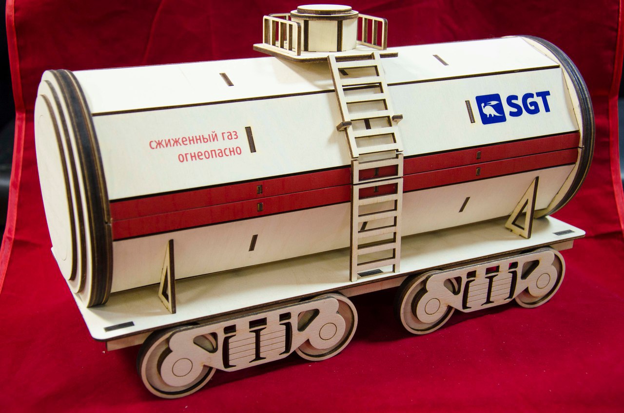 Tank Car Display Box, custom laser-cut wooden product by Engravia Mauritius